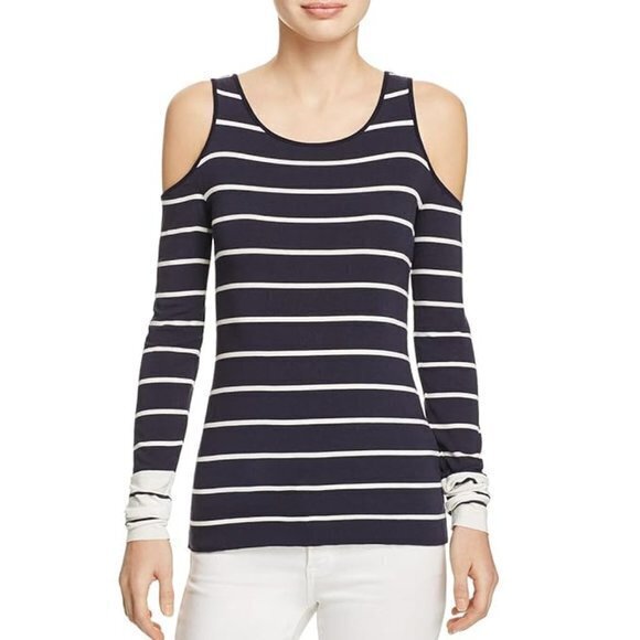 NEW Anthropologie Bailey 44 Harbor Master Cold-Shoulder Striped Top Size M Navy‎ - Picture 1 of 8